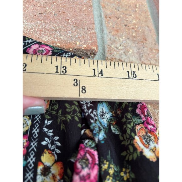 Rose+Olive Womens Floral Print Balloon Sleeve Boho Blouse Top Black Multicolor - Picture 10 of 13